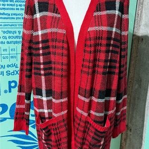 Absolutely Famous brand Red and Black Plaid Cardigan
